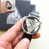 Unique Hollowed-out Triangular Dial Analog Alloy PU Band Fashion New Designed Mens Womens Wrist Watch