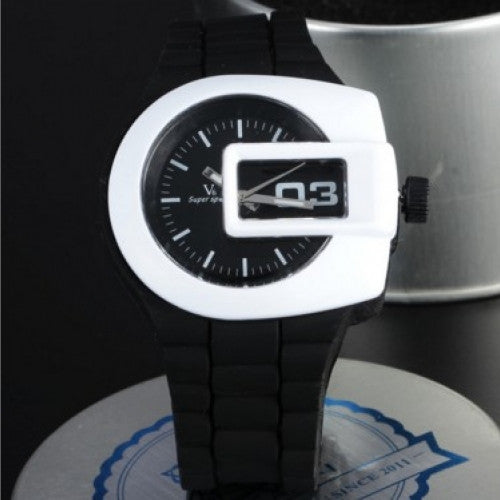 Unique Window Case Military Casual Clcok Silicone Band Male Sport Wristwatch