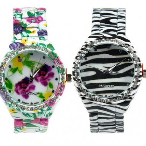 Artificial Ceramic Band Quartz Watch Zebra Flower Unique Design  Watch